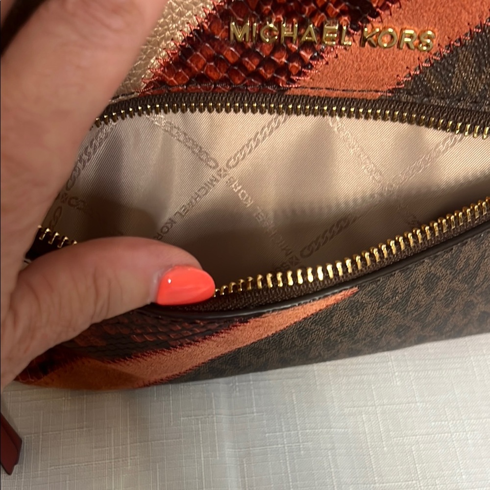 Michael Kors RARE Rhea Signature Backpack w/red snakeskin and MK logo - Picture 6 of 11